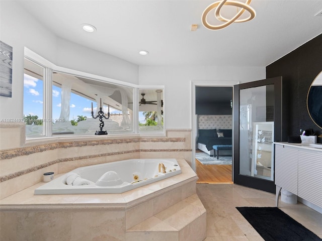 1851 SW 126th Ct, Miami, FL 33175 - full bath with a tub with jets, tile patterned floors, and recessed lighting