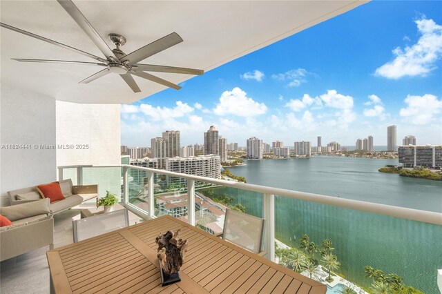 3301 NE 183rd St Unit 2203, Aventura, FL 33160 - balcony with a water view, a skyline view, and an outdoor living space