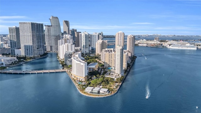 770 Claughton Island Dr Unit 806, Miami, FL 33131 - drone / aerial view of city skyline, a large body of water, and a notable bridge