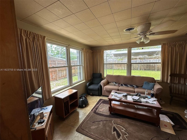 3180 NE 10th Ter, Pompano Beach, FL 33064 - living area featuring a ceiling fan and light tile patterned floors