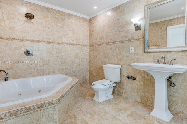12511 SW 115th Ave, Miami, FL 33176 - full bath with ornamental molding, tile walls, and a whirlpool tub
