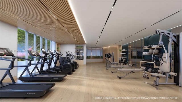 7200 Collins Ave Unit 1113, Miami Beach, FL 33141 - exercise room with hardwood / wood-style floors