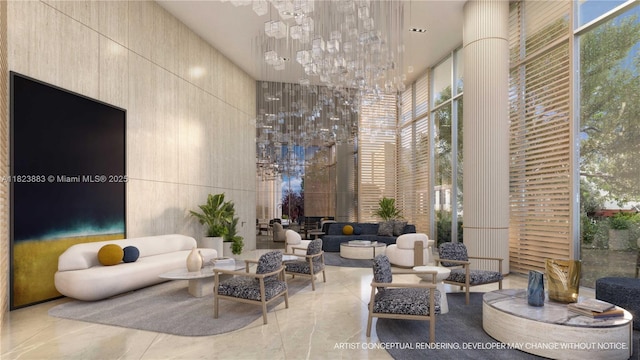 7200 Collins Ave Unit 1113, Miami Beach, FL 33141 - community lobby with a high ceiling and floor to ceiling windows
