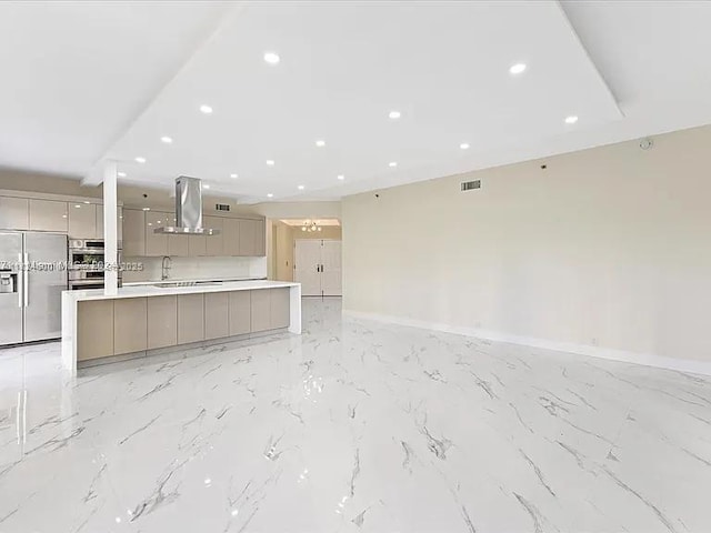 3900 Island Blvd Unit B408, Aventura, FL 33160 - unfurnished living room with light marble finish flooring and recessed lighting