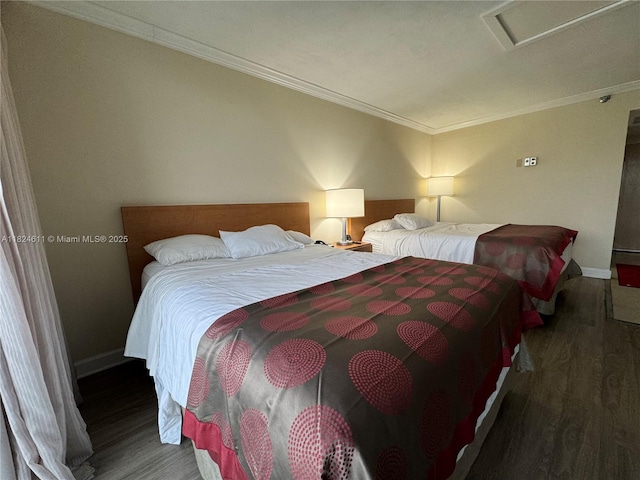 19201 Collins Ave Unit 1137, Sunny Isles Beach, FL 33160 - bedroom featuring wood finished floors, attic access, and ornamental molding