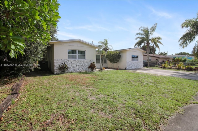 6459 Evans St, Hollywood, FL 33024 - ranch-style home with stucco siding, stone siding, and driveway