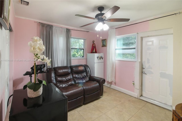 6459 Evans St, Hollywood, FL 33024 - living area with ceiling fan and light tile patterned floors