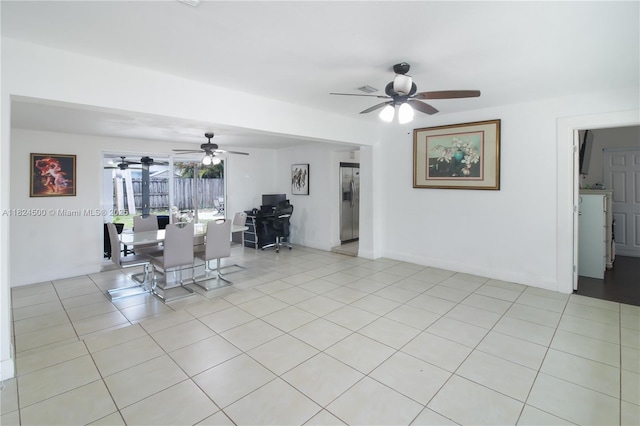 6459 Evans St, Hollywood, FL 33024 - dining space with a ceiling fan, light tile patterned flooring, and an office area