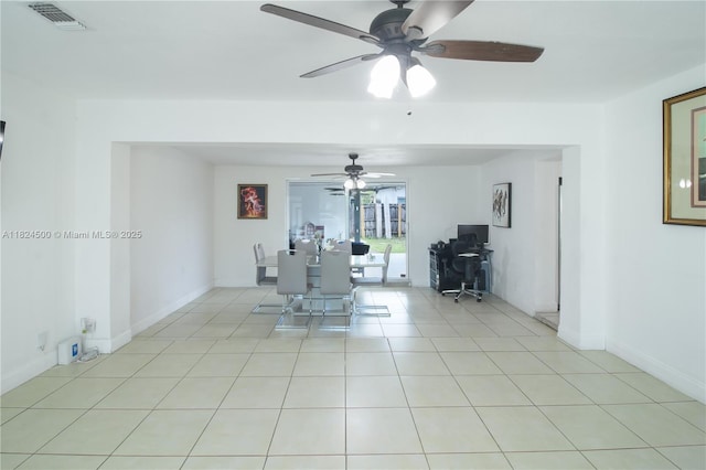6459 Evans St, Hollywood, FL 33024 - dining area with a ceiling fan, an office area, and light tile patterned flooring