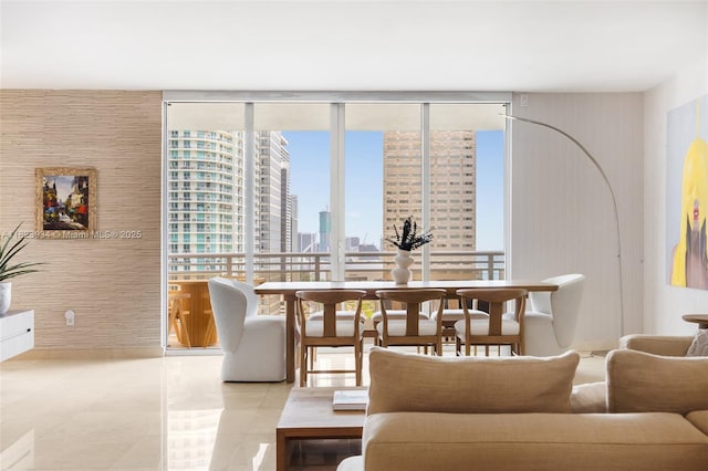 901 Brickell Key Blvd Unit 2506, Miami, FL 33131 - dining room featuring a skyline view and tile patterned floors