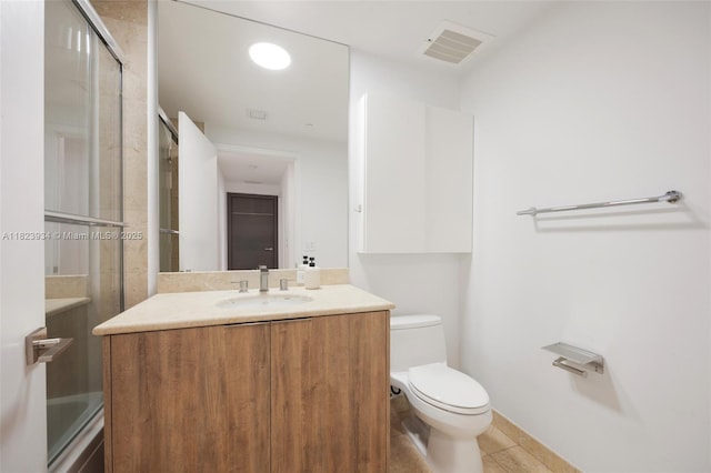901 Brickell Key Blvd Unit 2506, Miami, FL 33131 - full bathroom featuring vanity, an enclosed shower, and tile patterned flooring