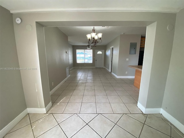 4625 SW 32nd Dr, West Park, FL 33023 - unfurnished dining area featuring a chandelier, light tile patterned floors, and electric panel