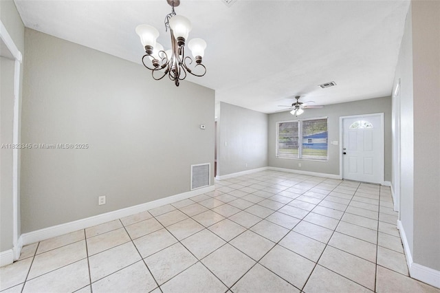 4625 SW 32nd Dr, West Park, FL 33023 - unfurnished room with a chandelier, a ceiling fan, and light tile patterned floors