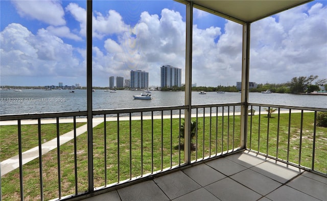2920 Point E Dr Unit N208, Aventura, FL 33160 - unfurnished sunroom featuring a water view and a city view