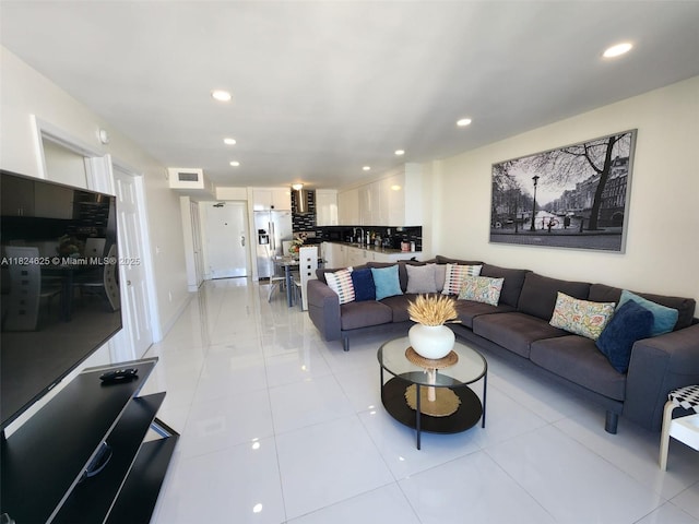 345 Ocean Dr Unit 602, Miami Beach, FL 33139 - living area featuring recessed lighting and light tile patterned flooring