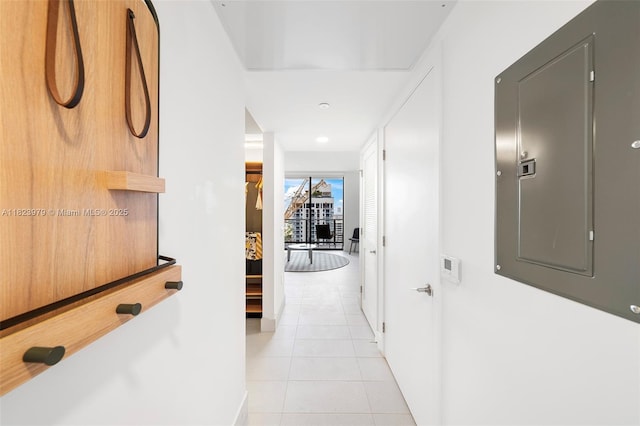 601 NE 1st Ave Unit 2703, Miami, FL 33132 - hallway with electric panel, light tile patterned floors, and recessed lighting