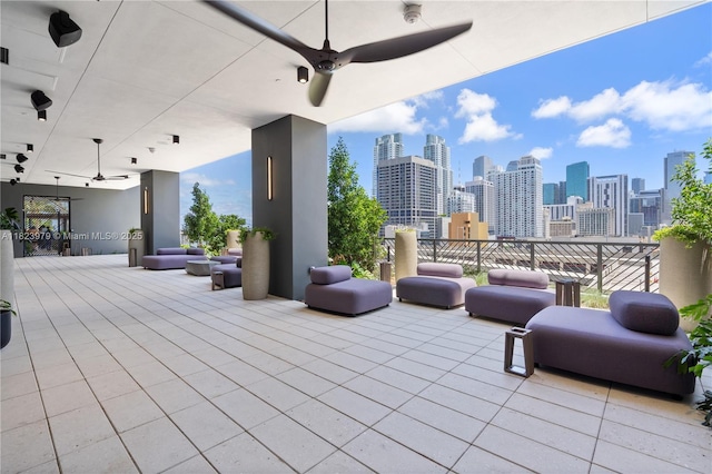 601 NE 1st Ave Unit 2703, Miami, FL 33132 - patio / terrace with a ceiling fan and a view of skyline