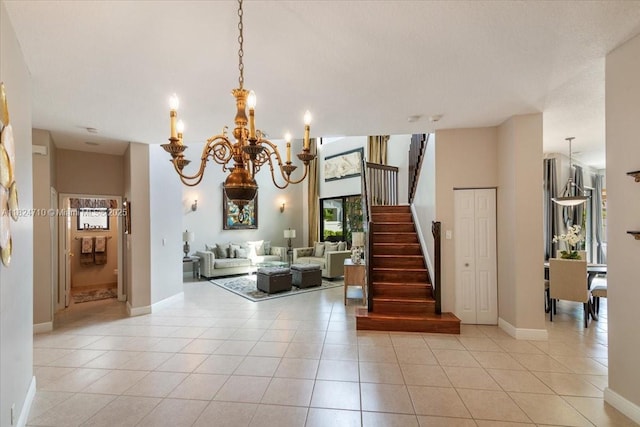 1273 SW 161st Ave, Pembroke Pines, FL 33027 - entryway featuring a chandelier, stairs, and light tile patterned floors