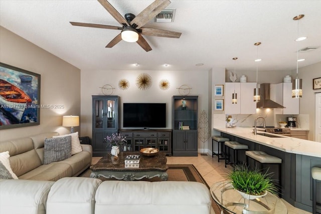 1273 SW 161st Ave, Pembroke Pines, FL 33027 - living room with a ceiling fan and light tile patterned floors