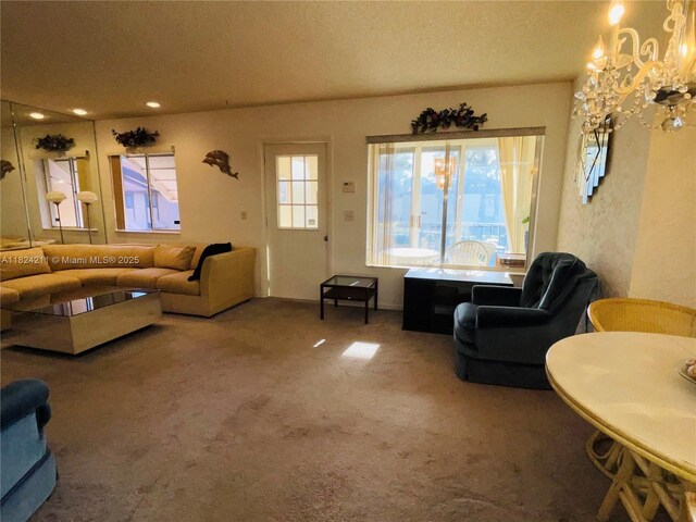 224 Pine Hov Cir Unit D-2, Green Acres, FL 33463 - living room with carpet floors, a textured ceiling, and recessed lighting