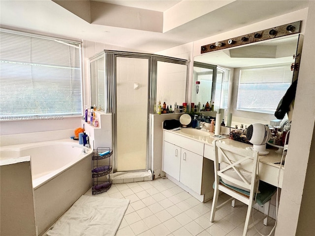 17088 NW 19th St, Pembroke Pines, FL 33028 - bathroom with vanity, a shower stall, a bath, and plenty of natural light