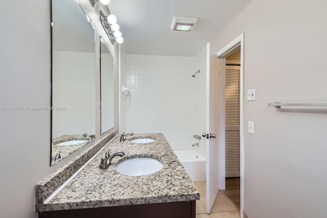 1708 NW 84th Dr, Coral Springs, FL 33071 - bathroom with double vanity, tile patterned flooring, a closet, and washtub / shower combination