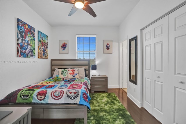 11854 SW 27th St, Miramar, FL 33025 - bedroom featuring a closet, dark wood-type flooring, and ceiling fan