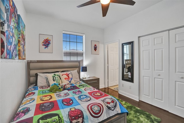 11854 SW 27th St, Miramar, FL 33025 - bedroom with dark wood-type flooring, a closet, and ceiling fan
