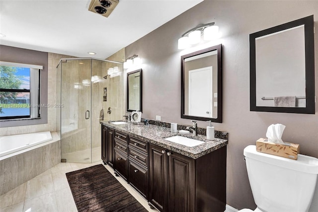 3128 Peachtree Cir, Davie, FL 33328 - full bath featuring a garden tub, double vanity, a stall shower, and tile patterned flooring