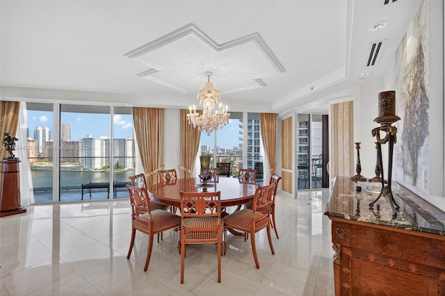 2800 Island Blvd Unit 1505, Aventura, FL 33160 - dining area featuring a chandelier, a skyline view, and light tile patterned floors