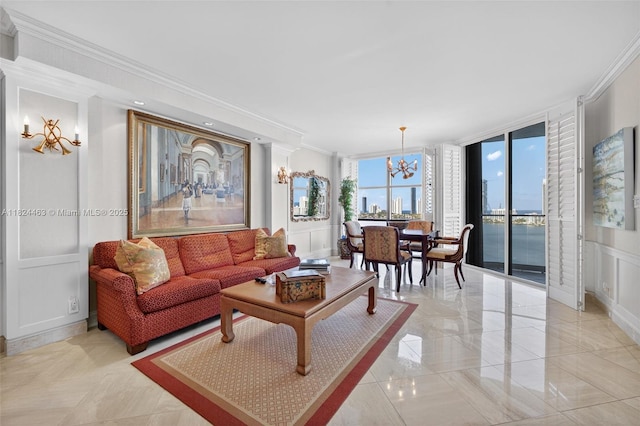 2800 Island Blvd Unit 1505, Aventura, FL 33160 - living area with a decorative wall, a chandelier, and ornamental molding