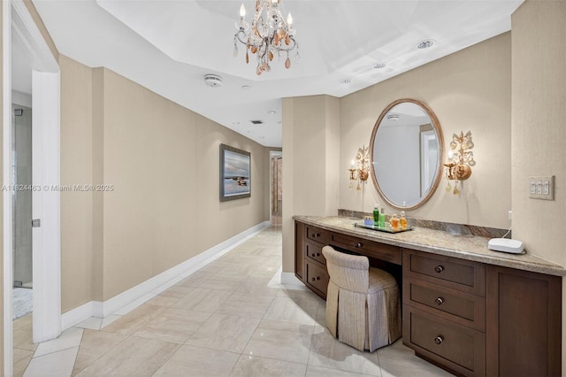2800 Island Blvd Unit 1505, Aventura, FL 33160 - bathroom featuring a chandelier, vanity, and recessed lighting