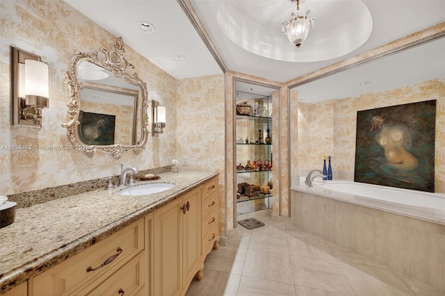 2800 Island Blvd Unit 1505, Aventura, FL 33160 - bathroom featuring vanity, a bath, and wallpapered walls