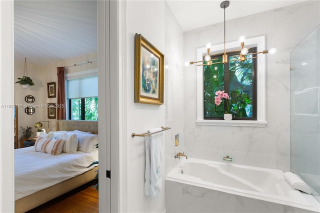 1460 Mantua Ave, Coral Gables, FL 33146 - full bathroom featuring ensuite bathroom, a chandelier, and a bath