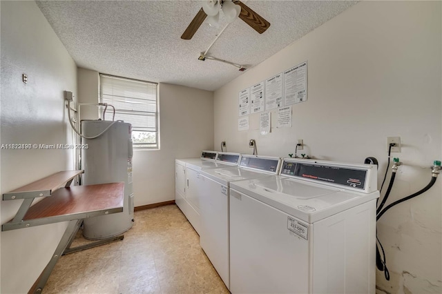 6500 Cypress Rd Unit 410, Plantation, FL 33317 - community laundry room featuring water heater, separate washer and dryer, a ceiling fan, light flooring, and a textured ceiling