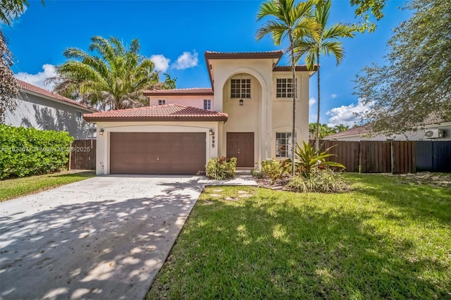 8995 SW 213th St, Cutler Bay, FL 33189 - mediterranean / spanish-style house with stucco siding, a tiled roof, a garage, and driveway