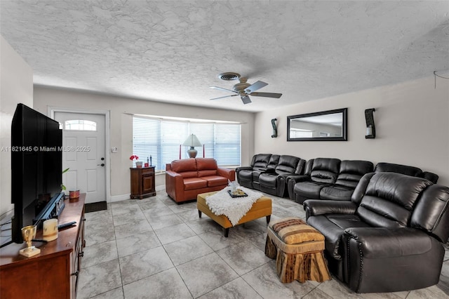 6701 NW 6th St, Margate, FL 33063 - living area featuring ceiling fan, a textured ceiling, and light tile patterned floors