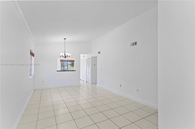 6445 SW 130th Pl Unit 612, Miami, FL 33183 - spare room with crown molding, a chandelier, and light tile patterned floors