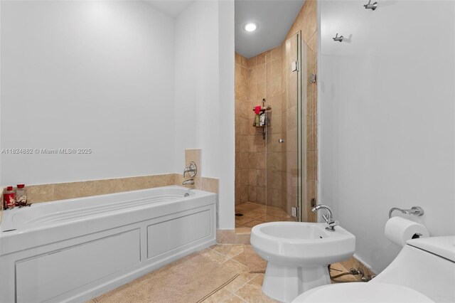 18201 Collins Ave Unit 201A, Sunny Isles Beach, FL 33160 - bathroom with a bidet, a stall shower, a bath, and recessed lighting