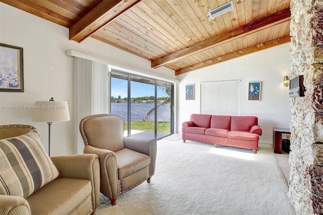 1600 SW 72nd Ave, Plantation, FL 33317 - carpeted living area featuring a water view and wooden ceiling