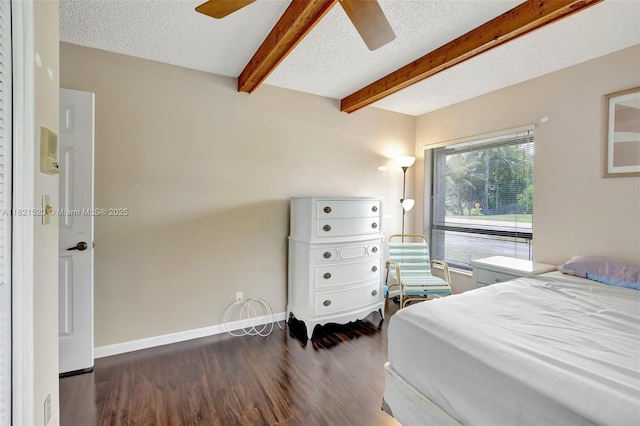 1600 SW 72nd Ave, Plantation, FL 33317 - bedroom featuring dark wood-style flooring, beam ceiling, a textured ceiling, and ceiling fan