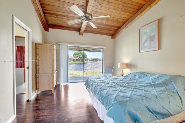 1600 SW 72nd Ave, Plantation, FL 33317 - bedroom with wood ceiling, wood finished floors, access to exterior, and a water view
