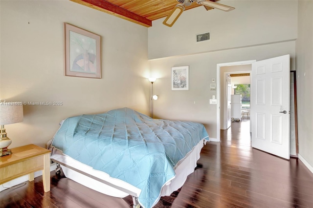 1600 SW 72nd Ave, Plantation, FL 33317 - bedroom featuring wooden ceiling, wood finished floors, and a ceiling fan