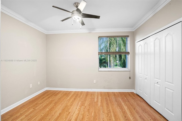 3610 SW 167th Ter, Miramar, FL 33027 - unfurnished bedroom with ornamental molding, light wood-style flooring, a closet, and ceiling fan