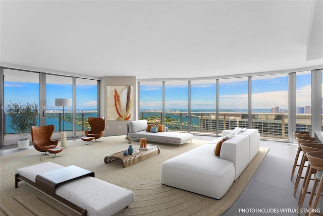 488 NE 18th St Unit 4112, Miami, FL 33132 - living area featuring expansive windows and a water view