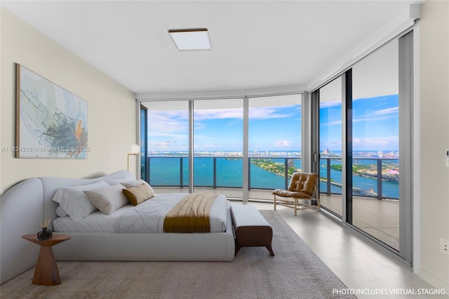 488 NE 18th St Unit 4112, Miami, FL 33132 - bedroom with a wall of windows, a water view, and access to outside