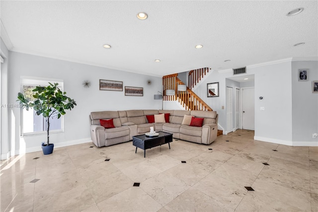 20709 NW 1st St, Pembroke Pines, FL 33029 - living area with stairway, ornamental molding, and recessed lighting