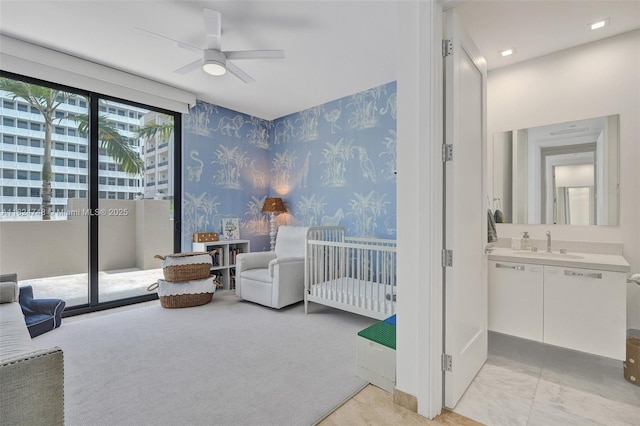718 Valencia Ave Unit 204, Coral Gables, FL 33134 - bedroom featuring light carpet, wallpapered walls, and access to outside