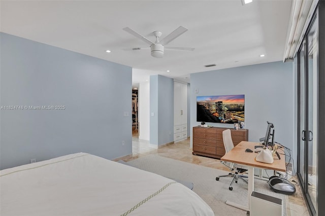 718 Valencia Ave Unit 204, Coral Gables, FL 33134 - bedroom with a desk, recessed lighting, and a ceiling fan