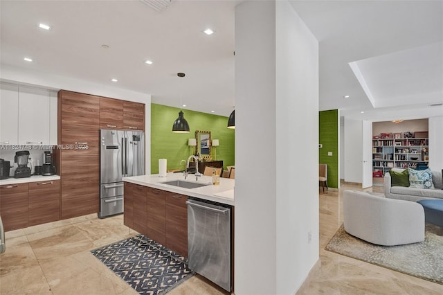 718 Valencia Ave Unit 204, Coral Gables, FL 33134 - kitchen featuring appliances with stainless steel finishes, modern cabinets, open floor plan, light countertops, and recessed lighting